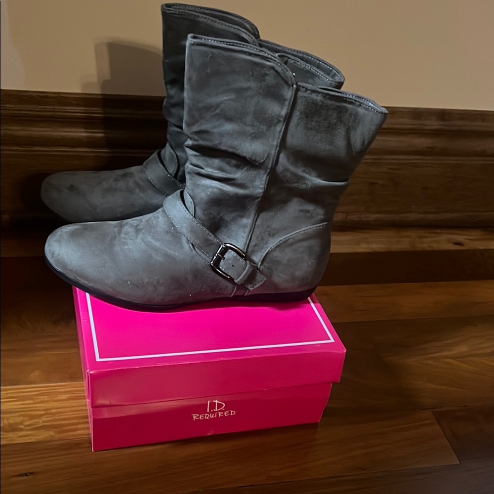 Women’s Brand New Size 10 Grey Ankle Boots with Decorative Buckle Strap